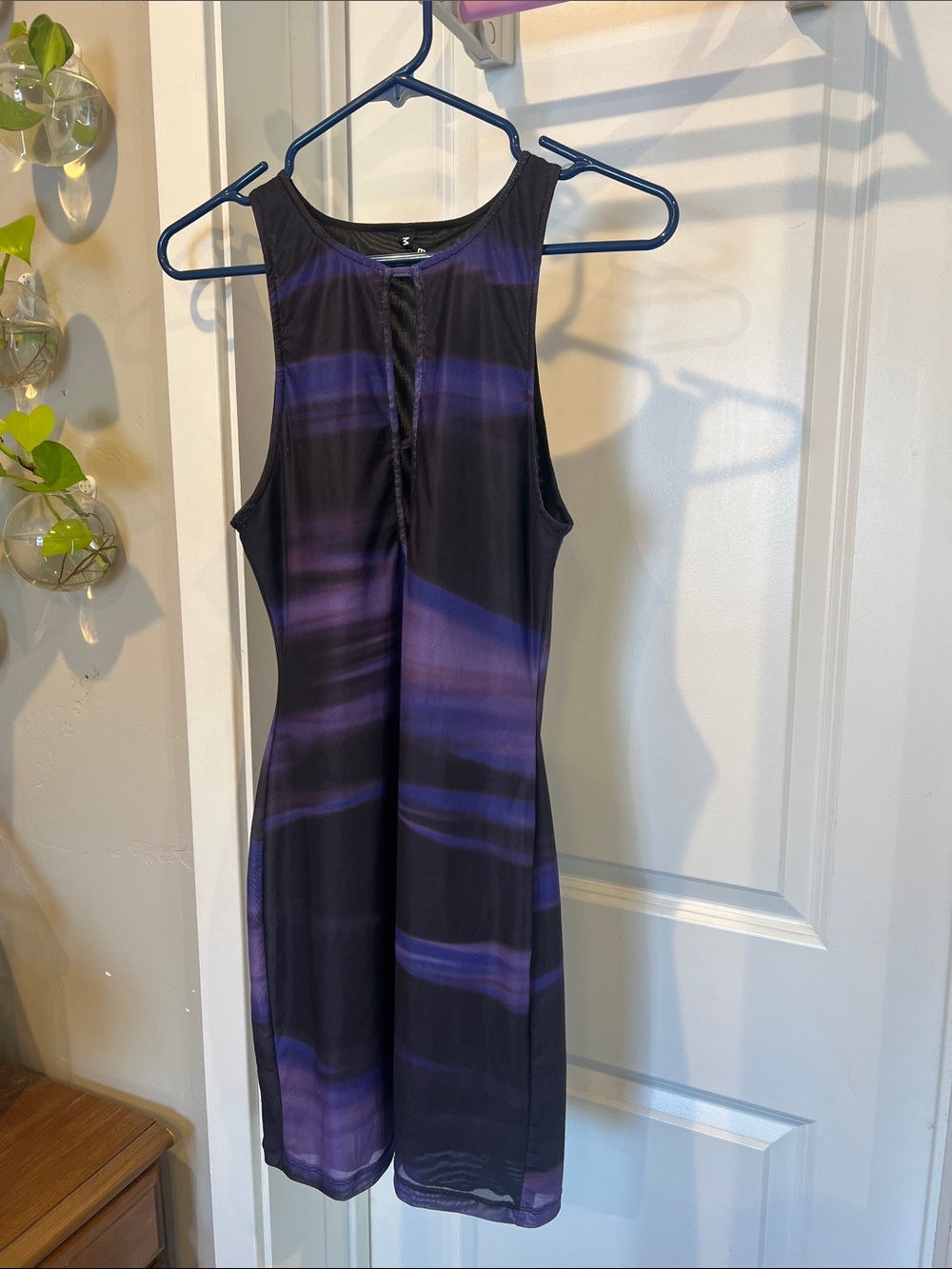 Motel Purple and Black Stripey Mini Dress